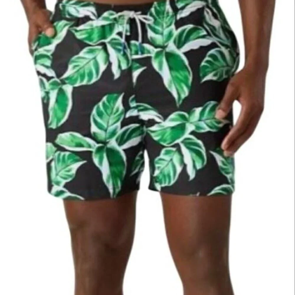 Tommy Bahama Mens Green Black Tropical Big Tall Harbor Swim Trunks Sz 4XL New
